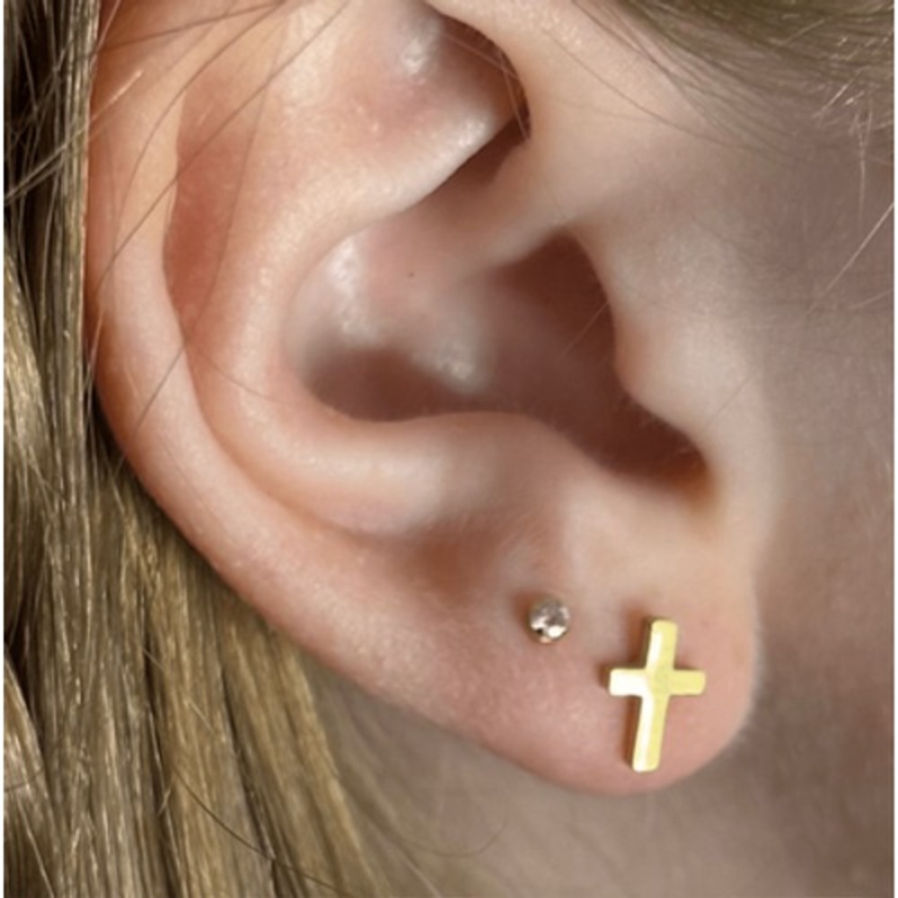 Gold Cross Stud Earrings – Minimal Faith Jewelry, Hypoallergenic Everyday Studs - Picture 4 of 7